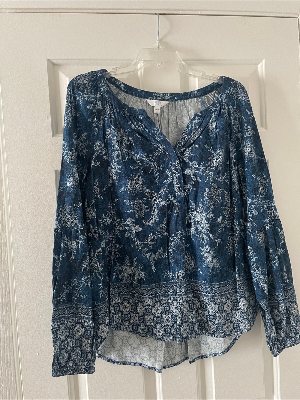 Time and Tru Navy Blue Floral Peasant Blouse